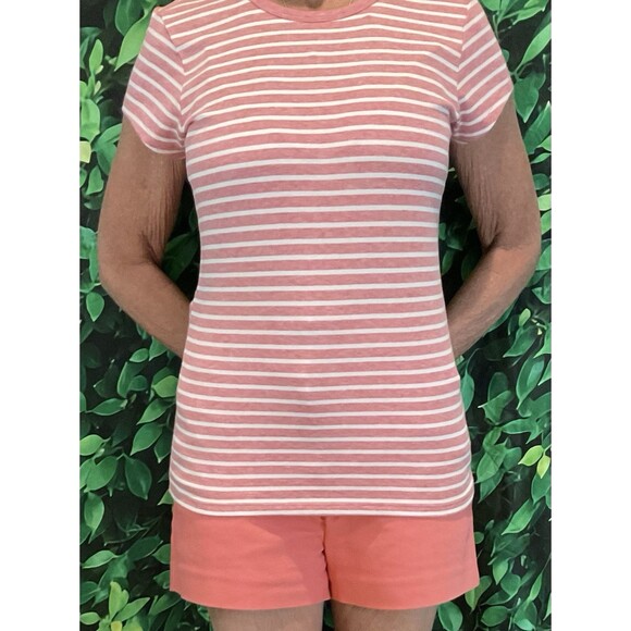 Tahari Tops - 🍊 New with Tags TAHARI Coral & White Striped Short Sleeve Tee | Size Medium